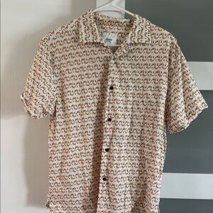 Men's Cream and Brown Patterned Shirt